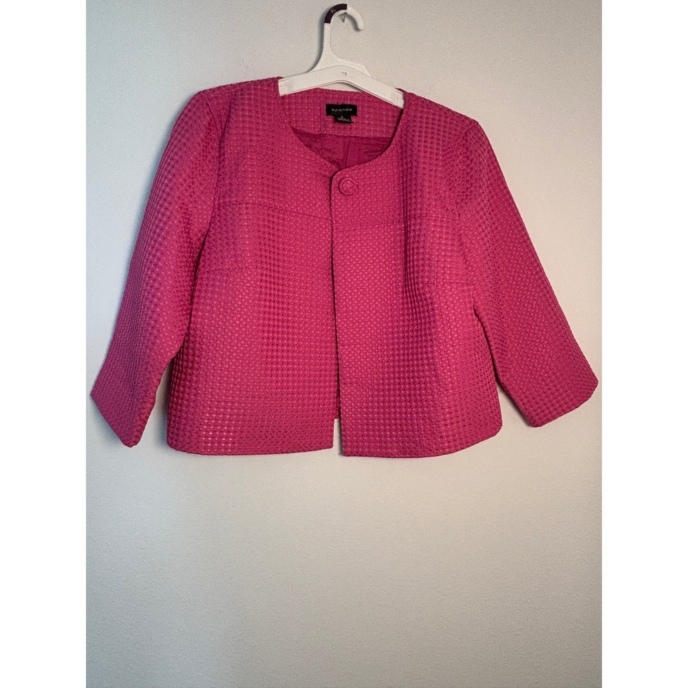 Spense Hot Pink Textured Waffle Weave Open Front Crop Sleeve Jacket Womens M